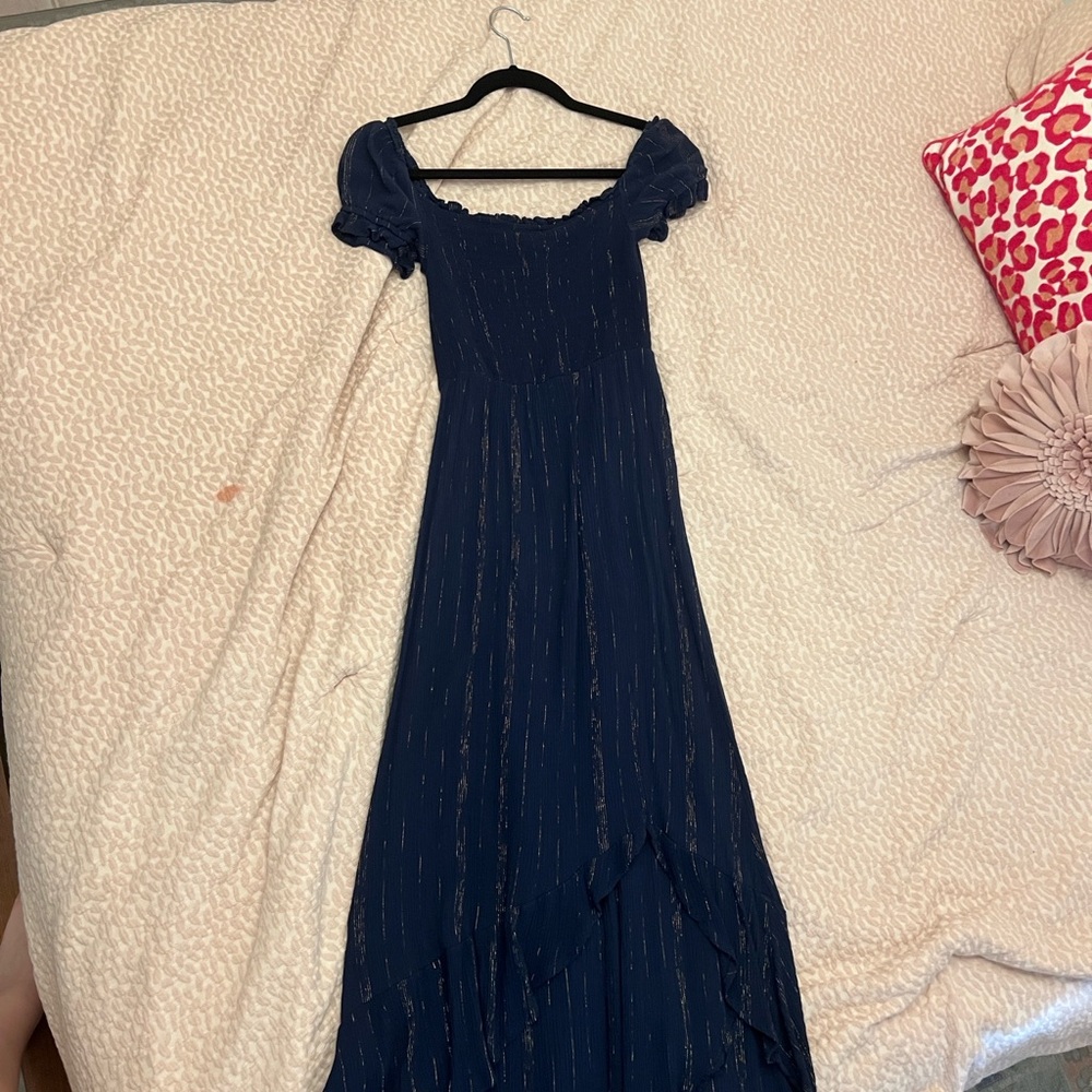Blue Rain Navy Maxi Dress with Short Sleeves